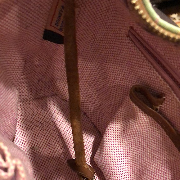 DOONEY & BOURKE Mint Green Bag w/ Pink White DB Monogram Brown Leather Handle - Picture 12 of 14